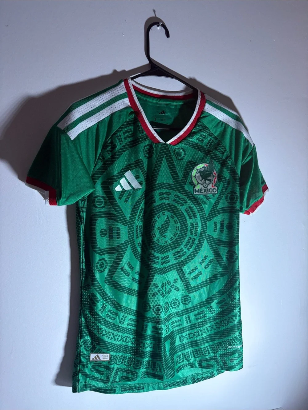 adidas Green Mexico Soccer Jersey with White Stripes and Red Trim